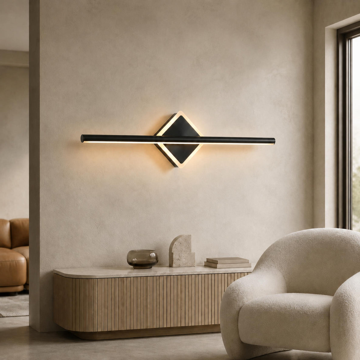 Geometric Diamond LED Vanity Wall Lamp Gold or Black 40–80cm