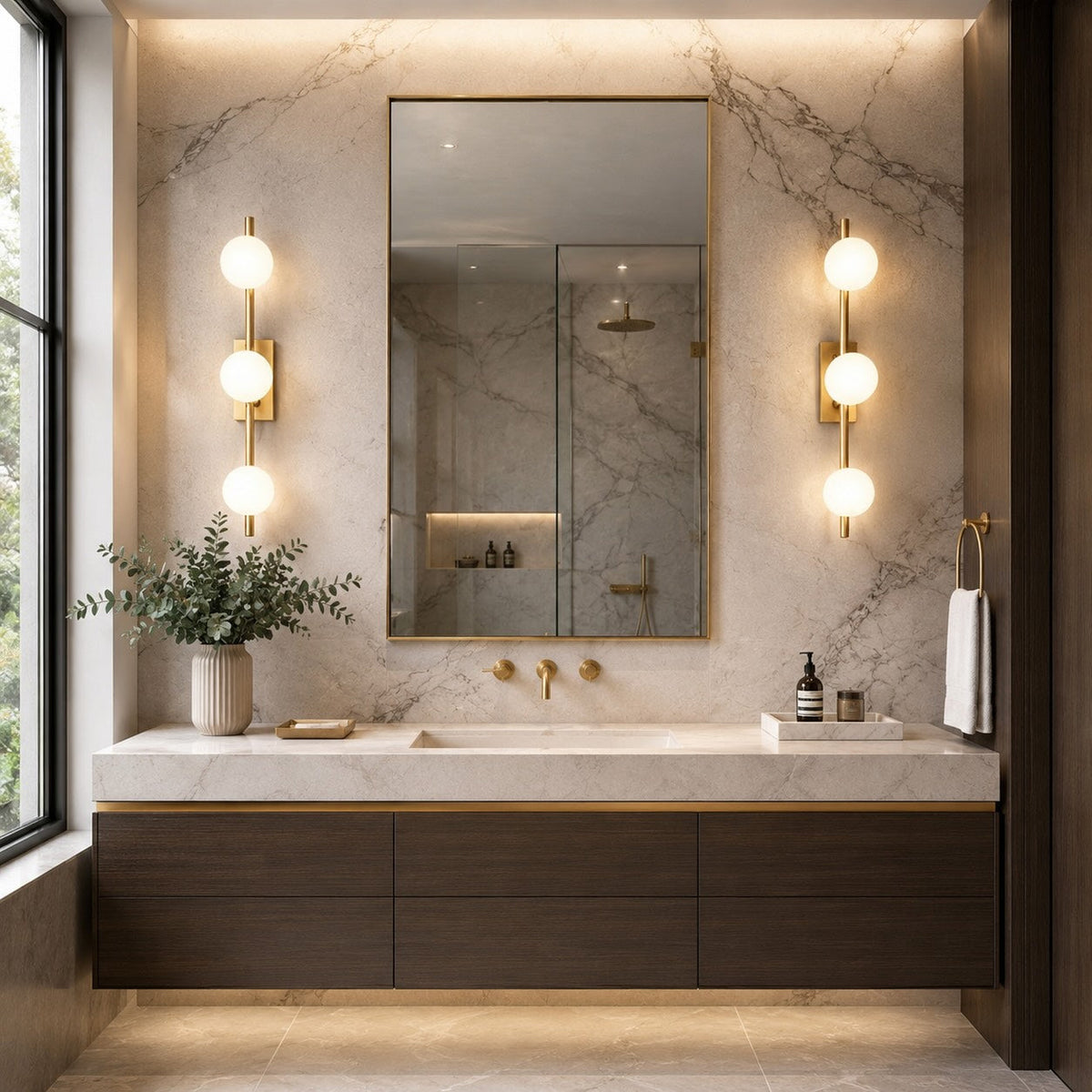 Solid Copper Multi-Head LED Vanity Light 2–5 Light Milk Glass