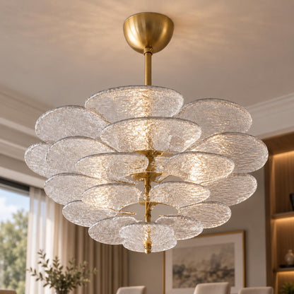 Layered Glass Leaf Chandelier Vintage Hanging LED