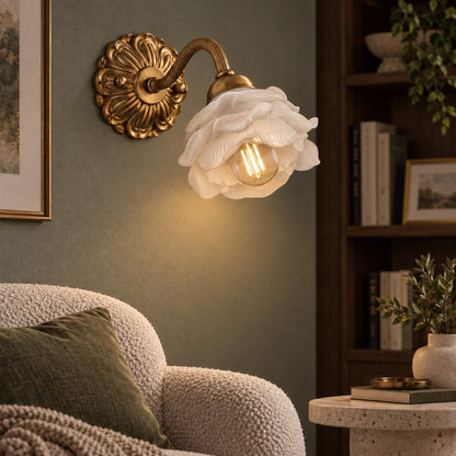 Rose Glass Wall Light Brass Sconce Decorative LED