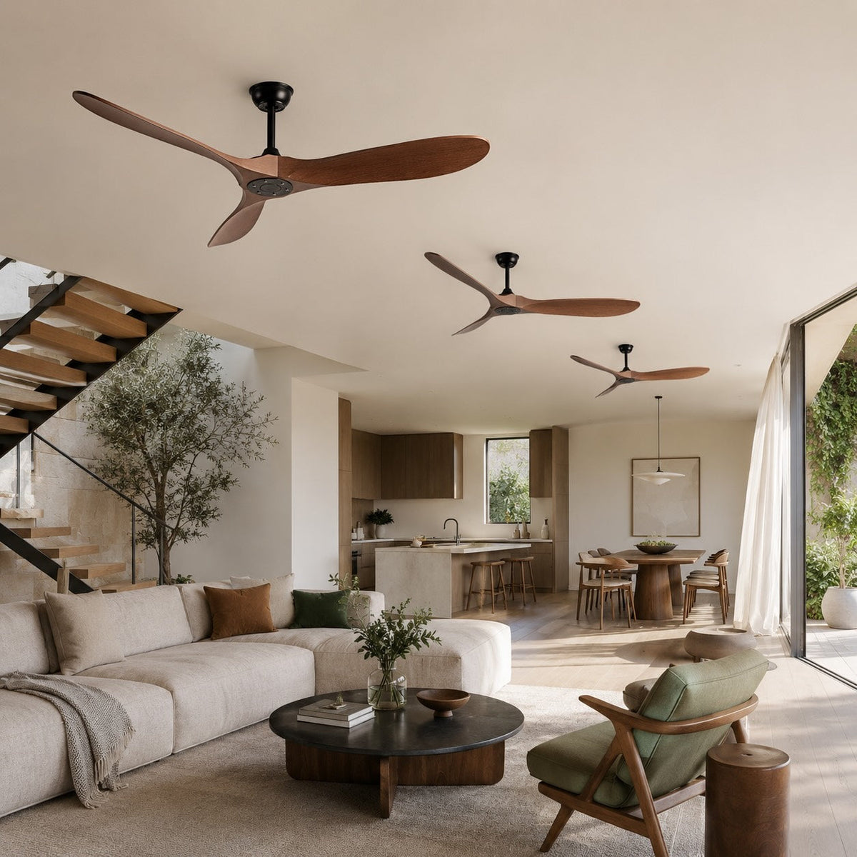 Sculpted Blade Scandinavian DC Ceiling Fan 6 Speed Wall Control 106 to 152 cm