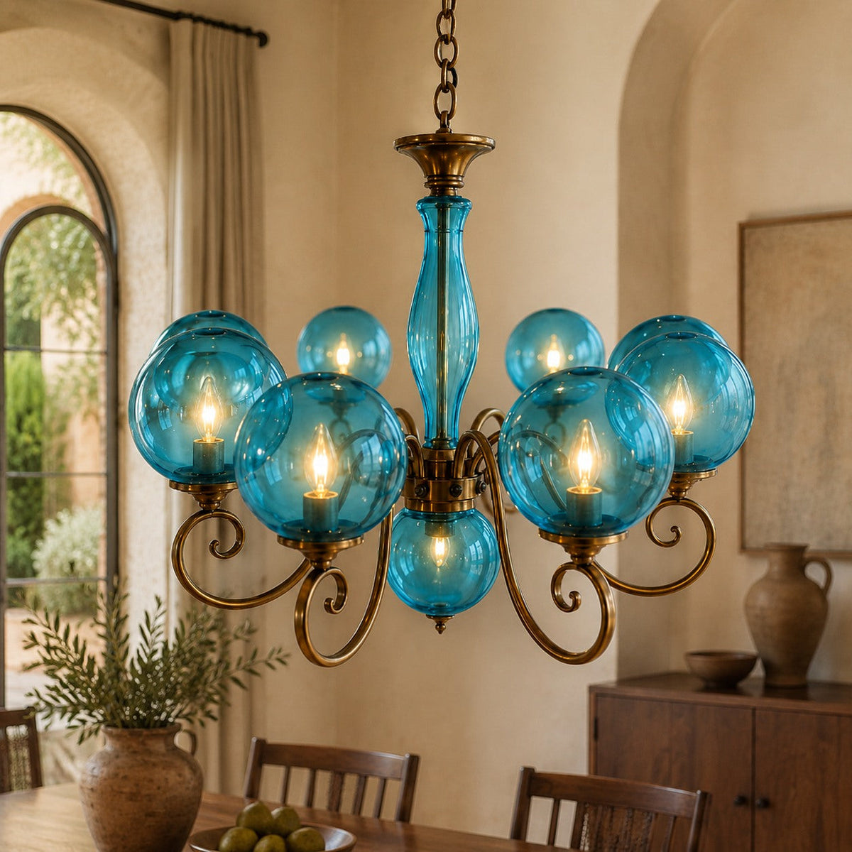 Glass Chandelier Hanging LED Light Fixture Adjustable