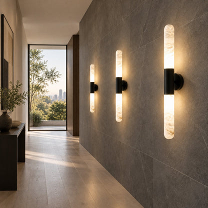 Alabaster Wall Light Brushed Metal Warm LED Sconce