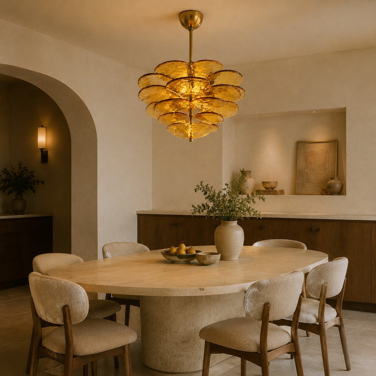 Layered Glass Leaf Chandelier Vintage Hanging LED