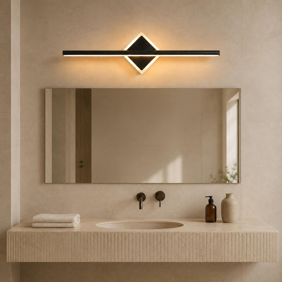 Geometric Diamond LED Vanity Wall Lamp Gold or Black 40–80cm
