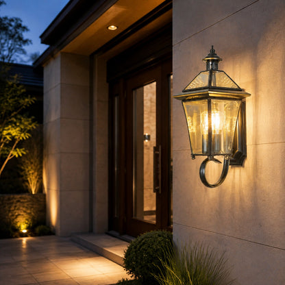 Modern Outdoor Wall Light Waterproof IP65 Brass Clear Glass Hardwired Garden Lantern