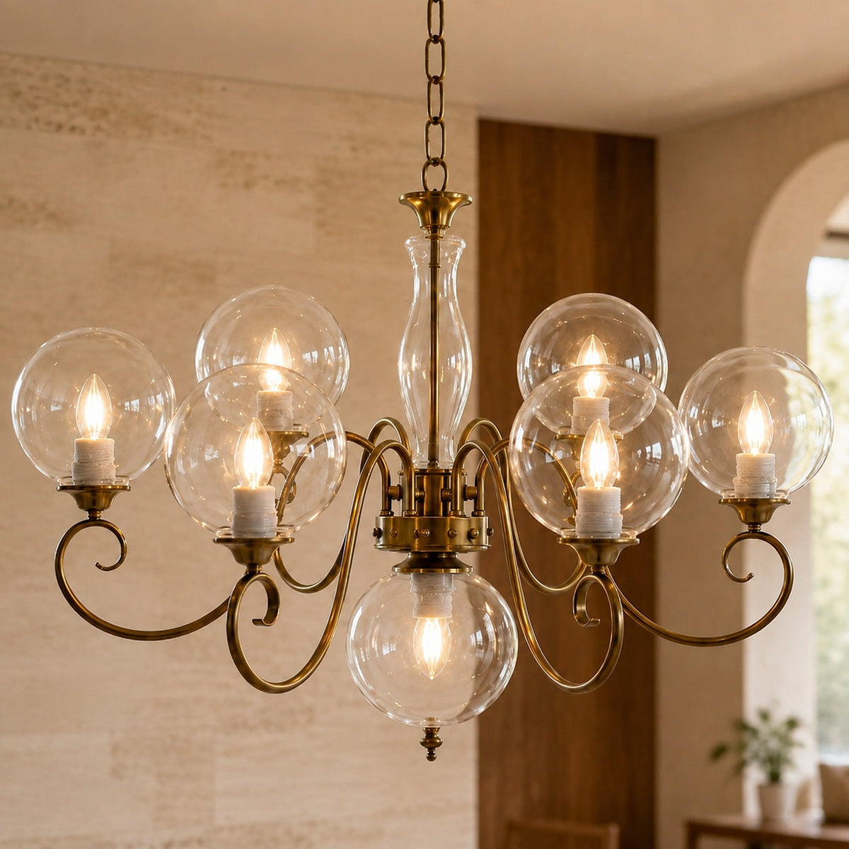 Glass Chandelier Hanging LED Light Fixture Adjustable
