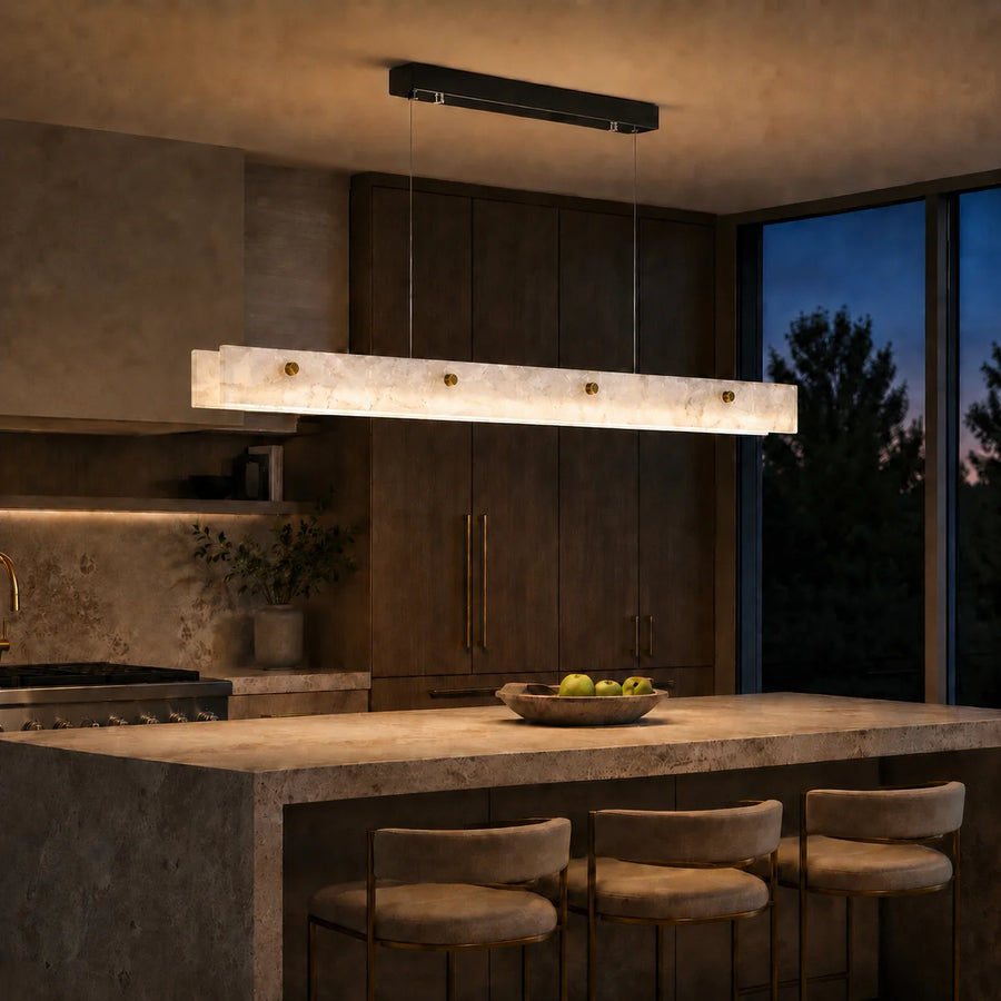 Luxury Linear Marble LED Pendant Light Minimalist Chandelier Kitchen Island Dining Room Bar Ceiling