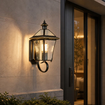 Modern Outdoor Wall Light Waterproof IP65 Brass Clear Glass Hardwired Garden Lantern