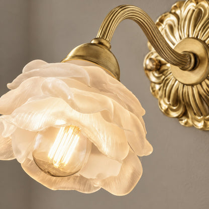 Rose Glass Wall Light Brass Sconce Decorative LED