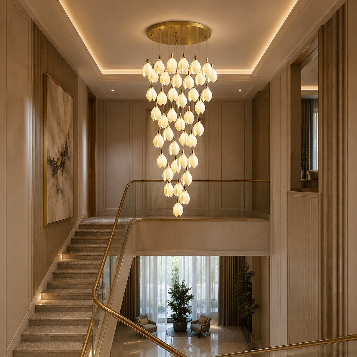 Ceramic Petal Chandelier Gold 7-64 Light LED