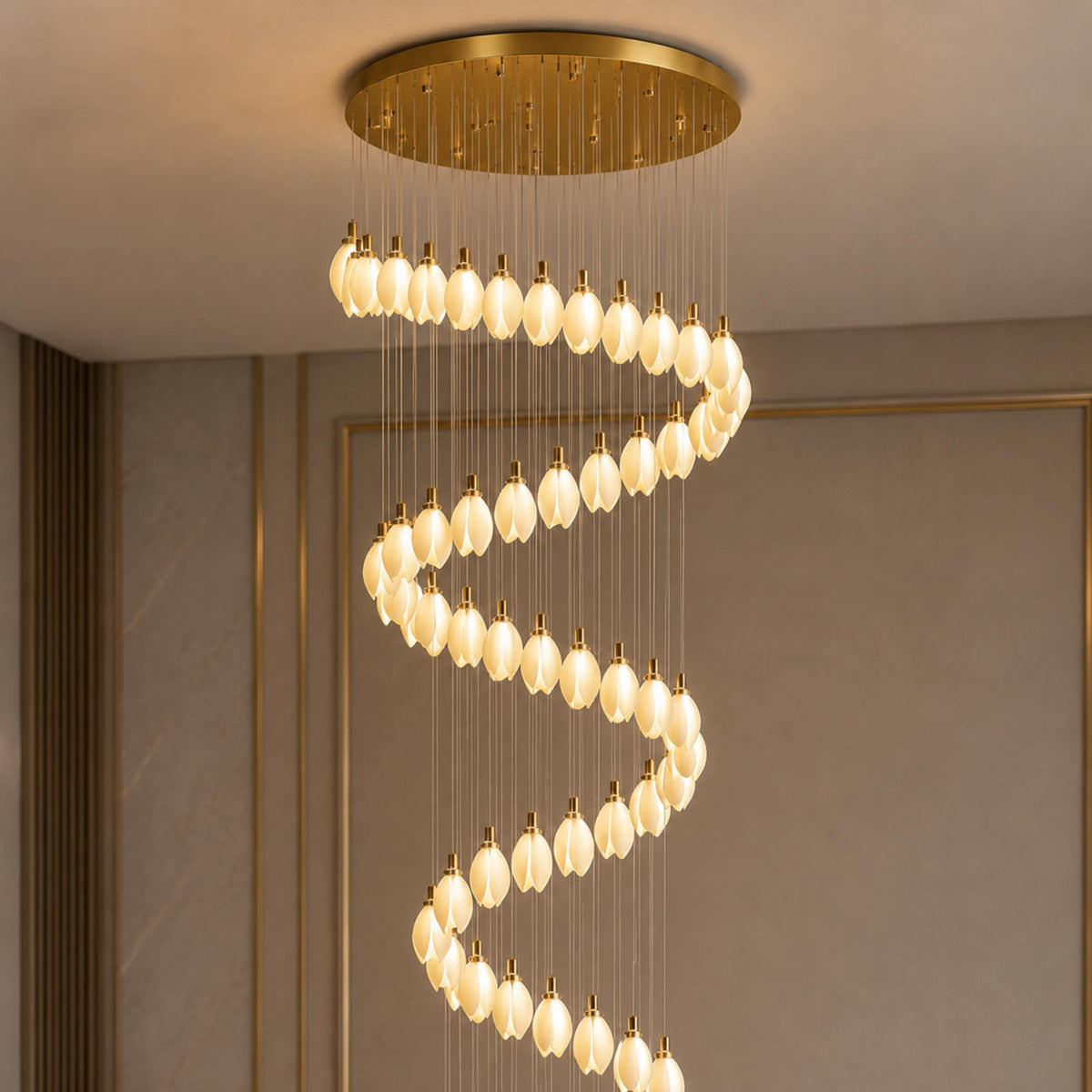 Ceramic Petal Chandelier Gold 7-64 Light LED