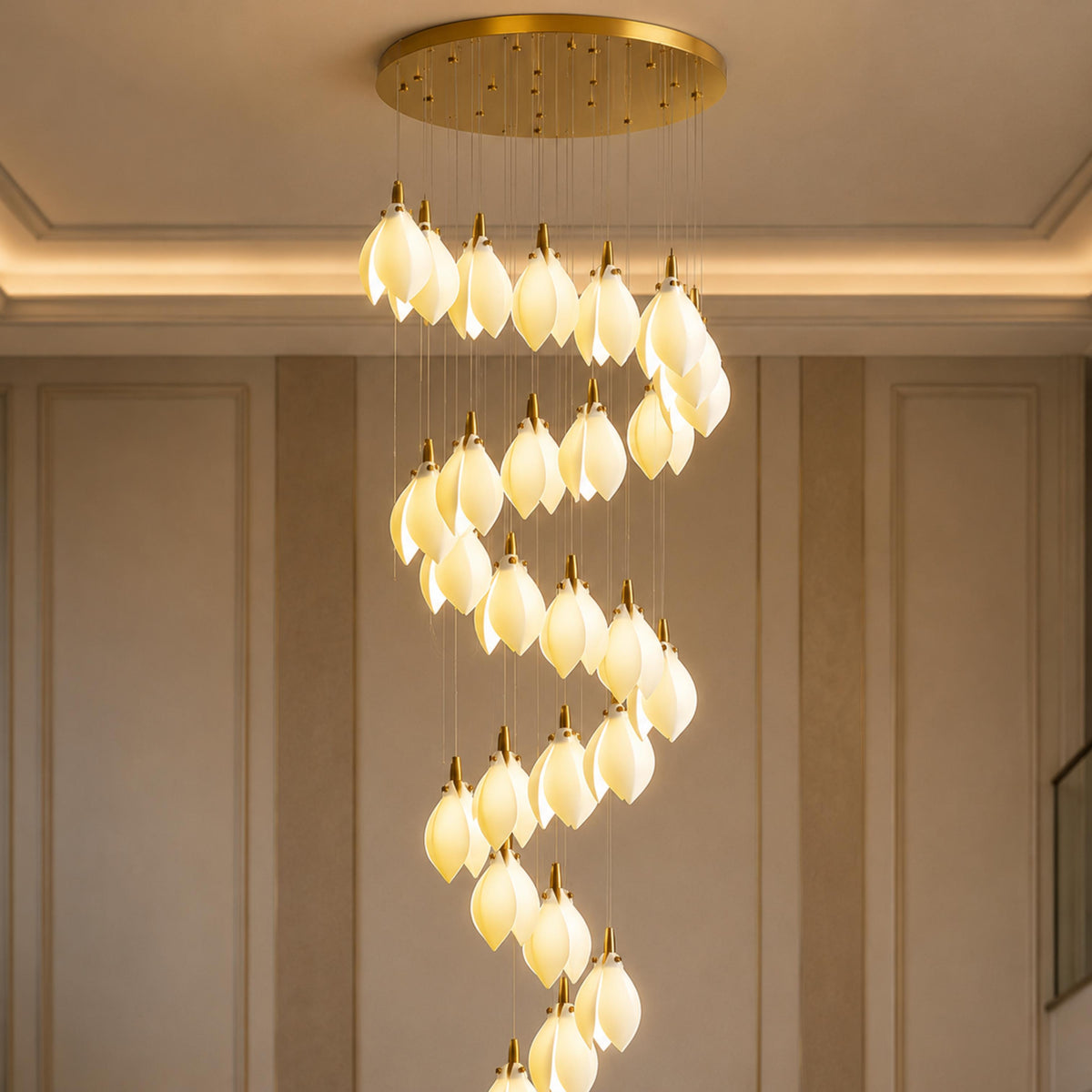 Ceramic Petal Chandelier Gold 7-64 Light LED