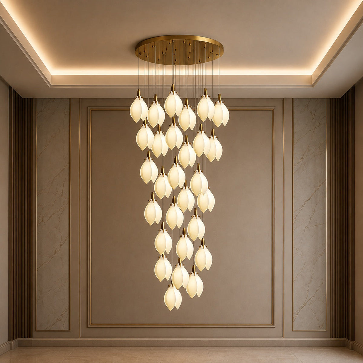 Ceramic Petal Chandelier Gold 7-64 Light LED