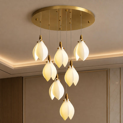 Ceramic Petal Chandelier Gold 7-64 Light LED