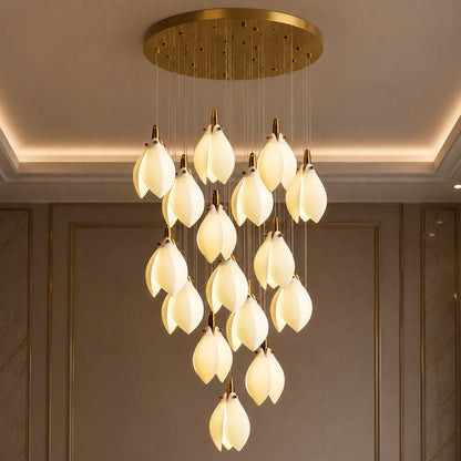 Ceramic Petal Chandelier Gold 7-64 Light LED