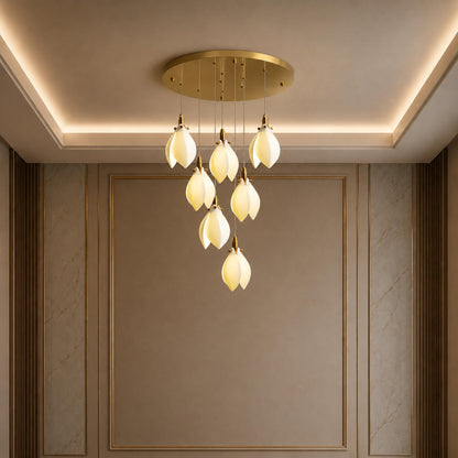 Ceramic Petal Chandelier Gold 7-64 Light LED