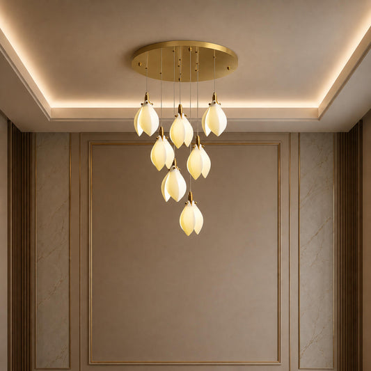 Ceramic Petal Chandelier Gold 7-64 Light LED