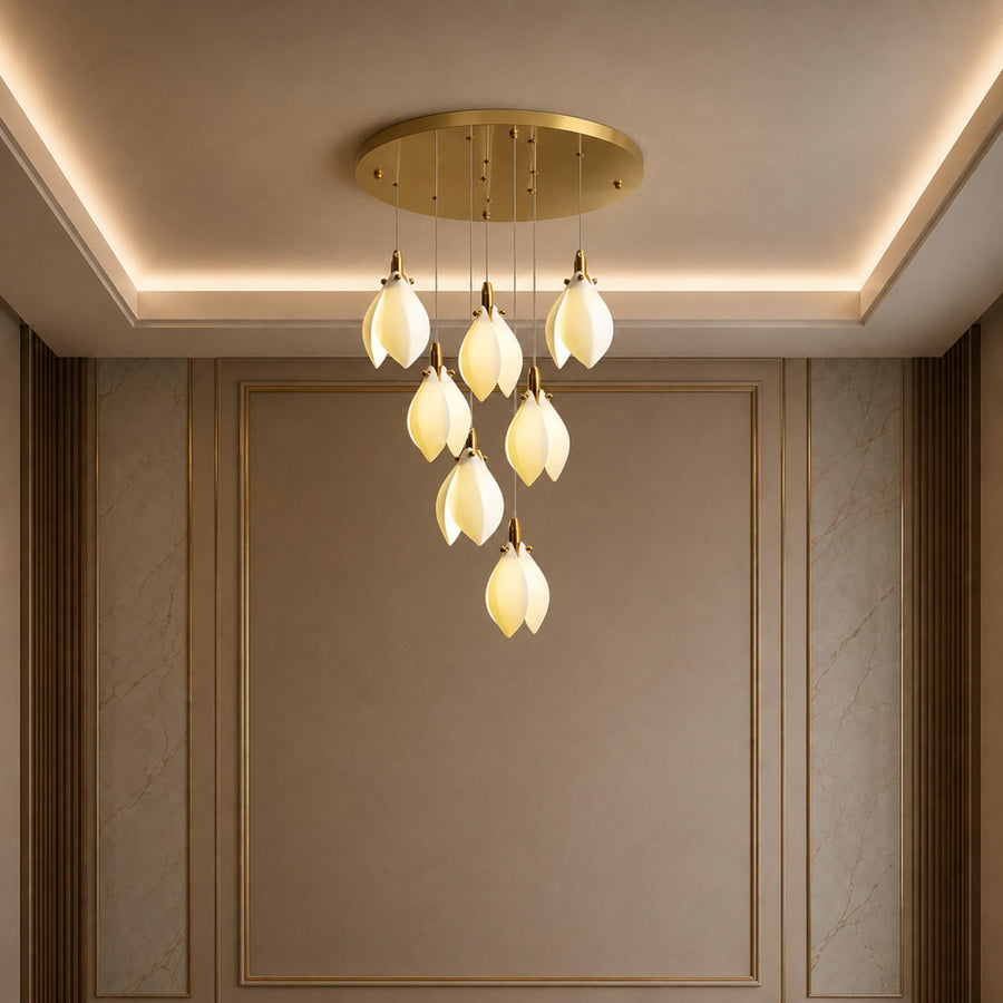Ceramic Petal Chandelier Gold 7-64 Light LED