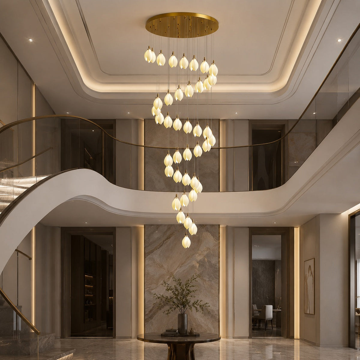 Ceramic Petal Chandelier Gold 7-64 Light LED