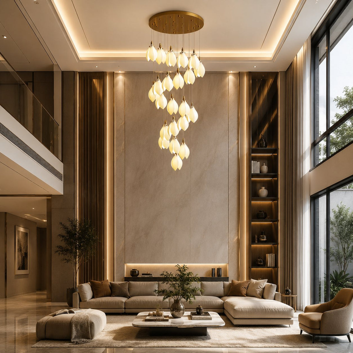 Ceramic Petal Chandelier Gold 7-64 Light LED