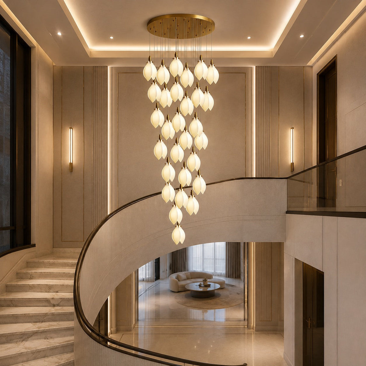 Ceramic Petal Chandelier Gold 7-64 Light LED