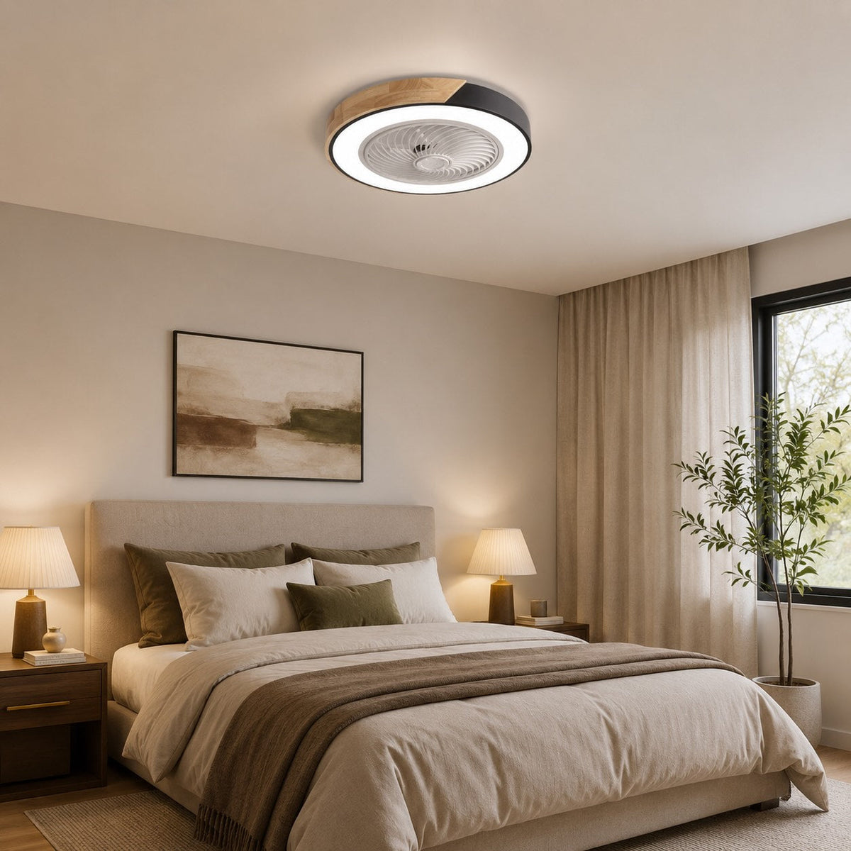 Bladeless Round or Square Flush Mount Ceiling Fan with Dimmable 36W LED Light