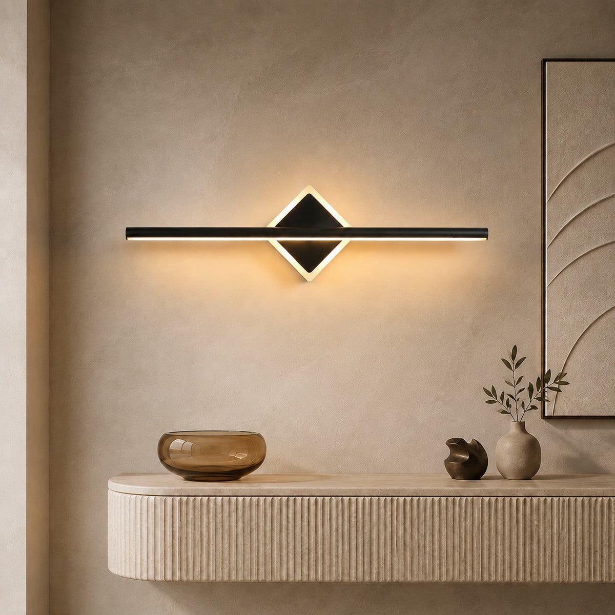 Geometric Diamond LED Vanity Wall Lamp Gold or Black 40–80cm
