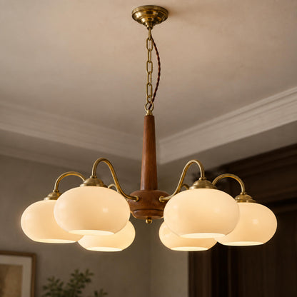 Solid Wood Brass Glass Chandelier 3 4 or 6 Head