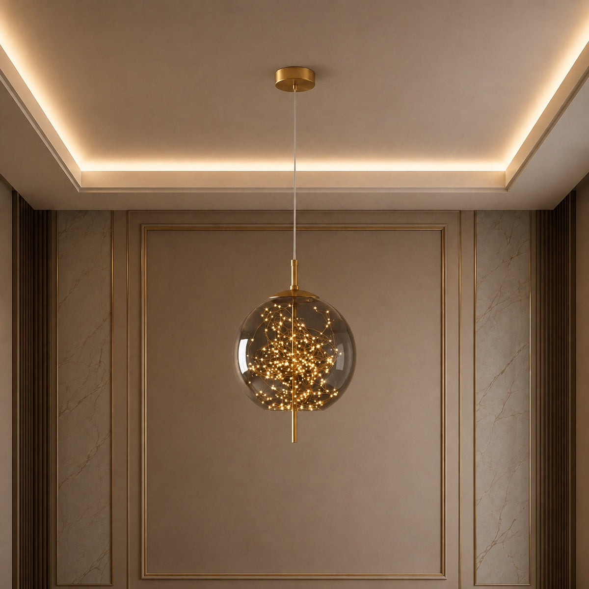 Modern Hanging Pendant Light Adjustable Smoky Glass
