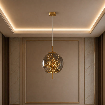 Modern Hanging Pendant Light Adjustable Smoky Glass