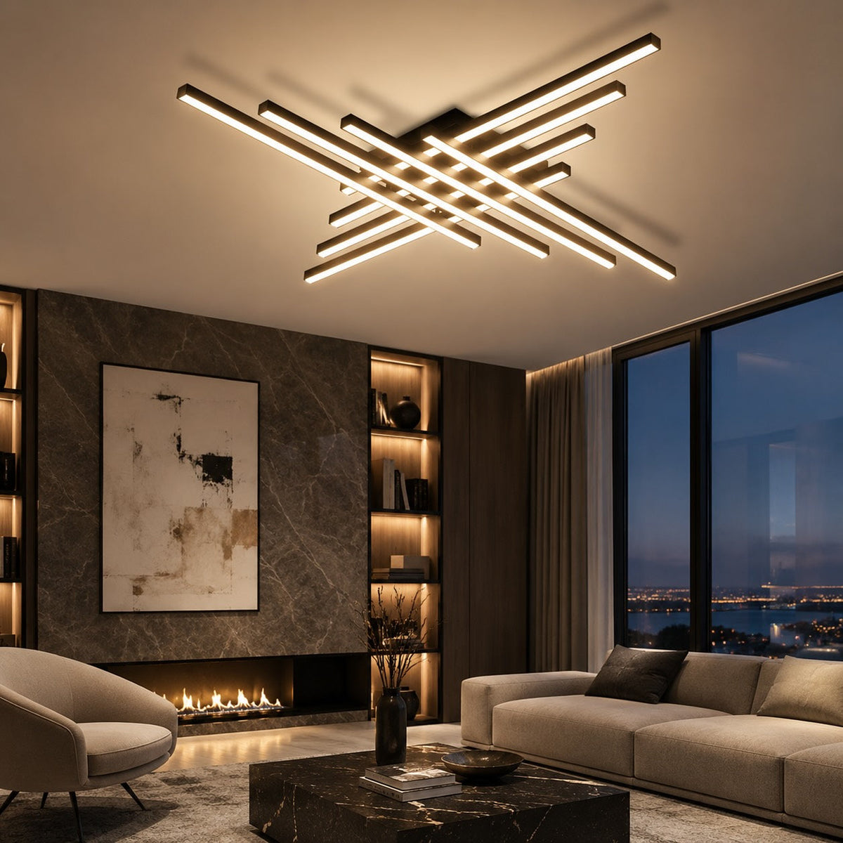 Long Strip LED Ceiling Light Iron Acrylic Adjustable Dimmable White or Black