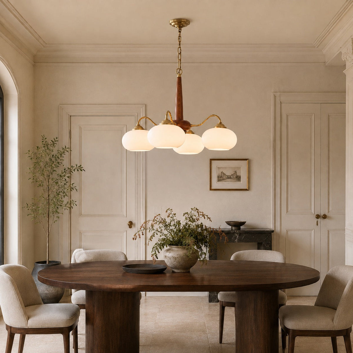 Solid Wood Brass Glass Chandelier 3 4 or 6 Head