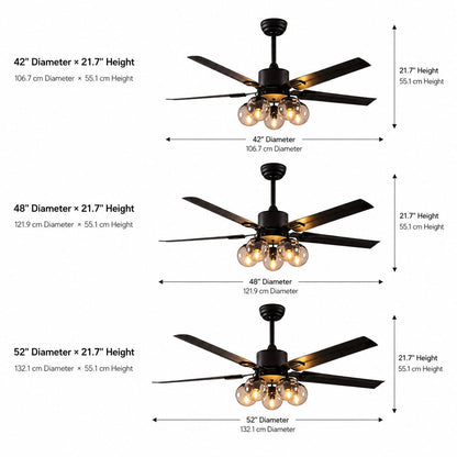 Industrial Black Metal Ceiling Fan with LED Light 3-Speed in Three Sizes