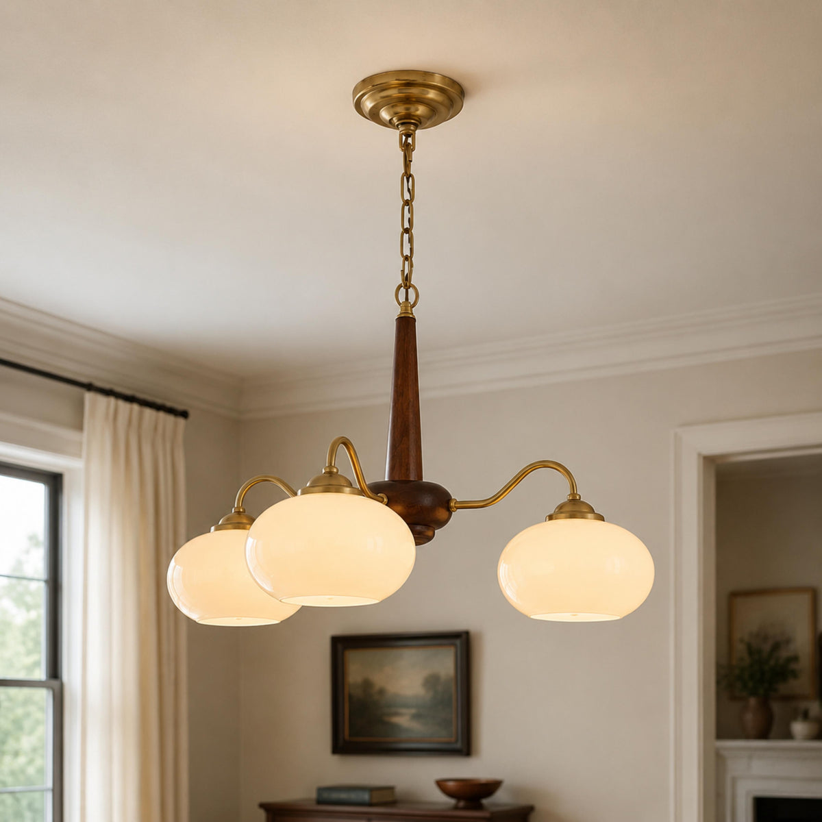 Solid Wood Brass Glass Chandelier 3 4 or 6 Head