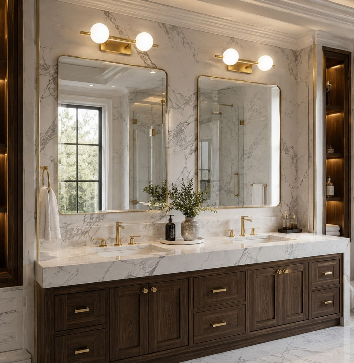 Solid Copper Multi-Head LED Vanity Light 2–5 Light Milk Glass