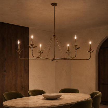 Branching Leaf Chandelier Antique Brass Metal LED