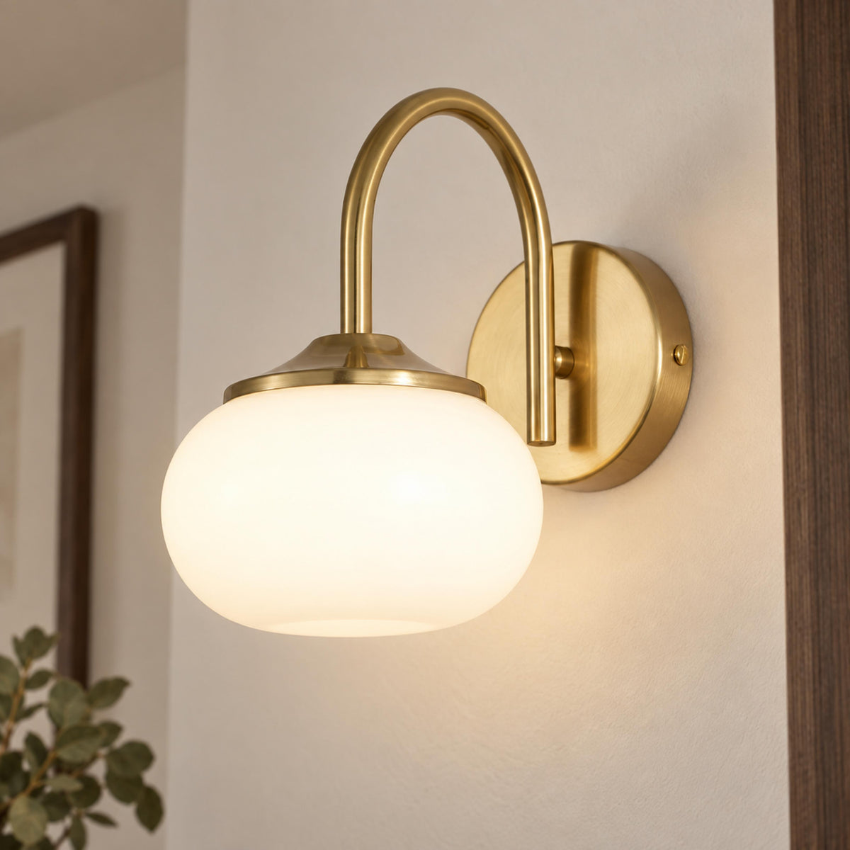 Copper Wall Light Pink Glass Shade LED Wall Sconce