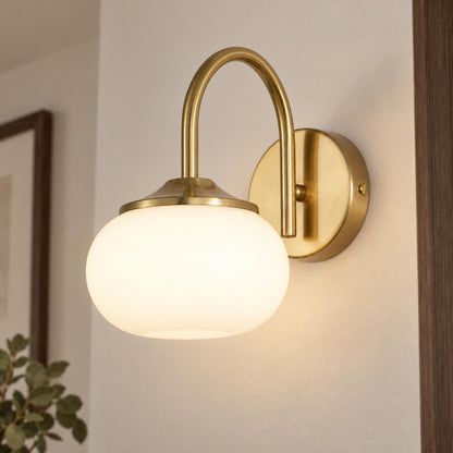 Copper Wall Light Pink Glass Shade LED Wall Sconce