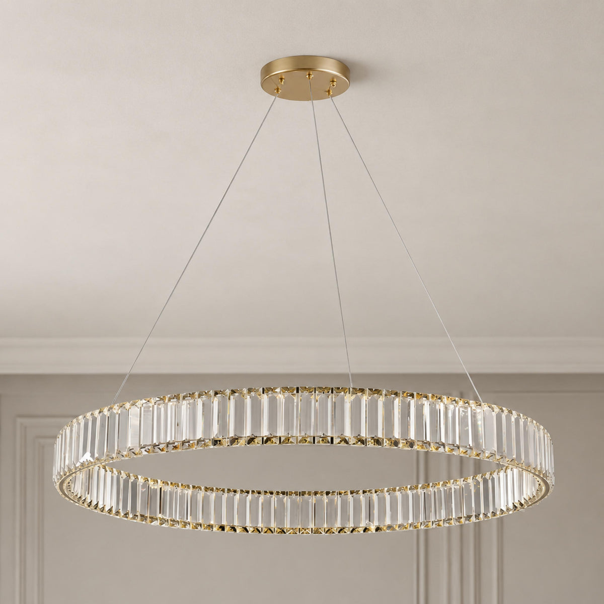 Crystal Chandelier Adjustable Hanging LED Fixture Round
