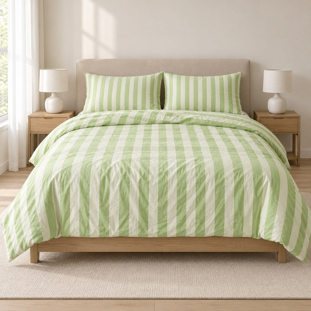Pastel Striped Cotton Blend Bedding Set with Duvet Cover and Sheet