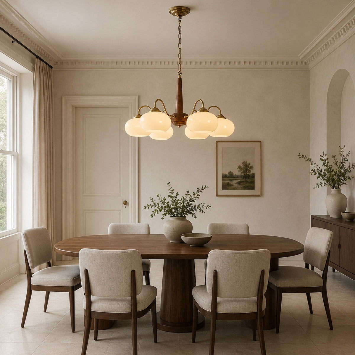 Solid Wood Brass Glass Chandelier 3 4 or 6 Head