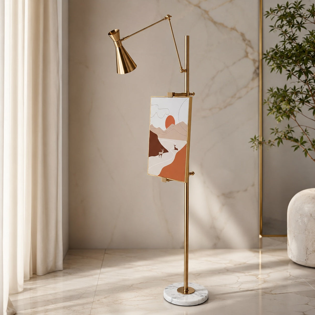 Gold & White Marble Floor Lamp LED Living Room Light