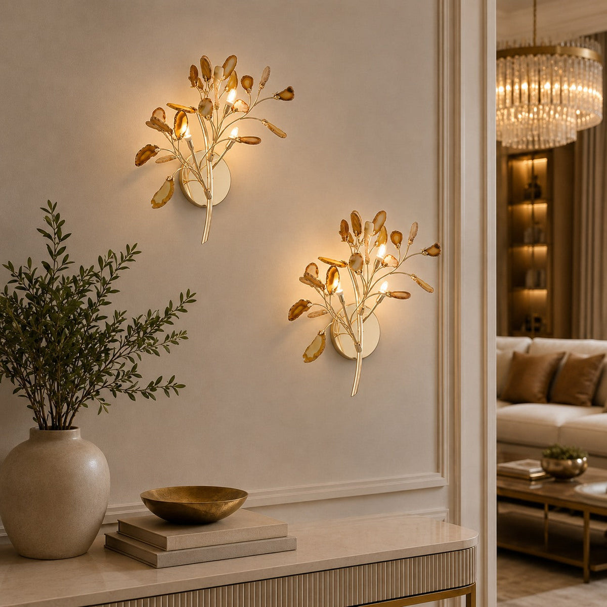 Contemporary Agate Wall Light Metal Fixture Wall