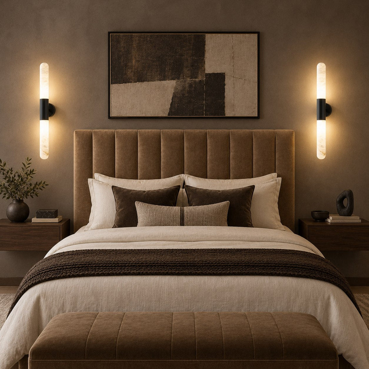 Alabaster Wall Light Brushed Metal Warm LED Sconce
