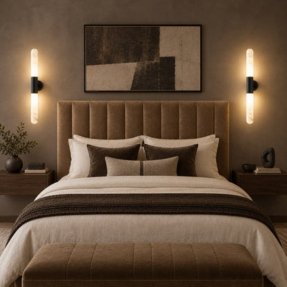 Alabaster Wall Light Brushed Metal Warm LED Sconce