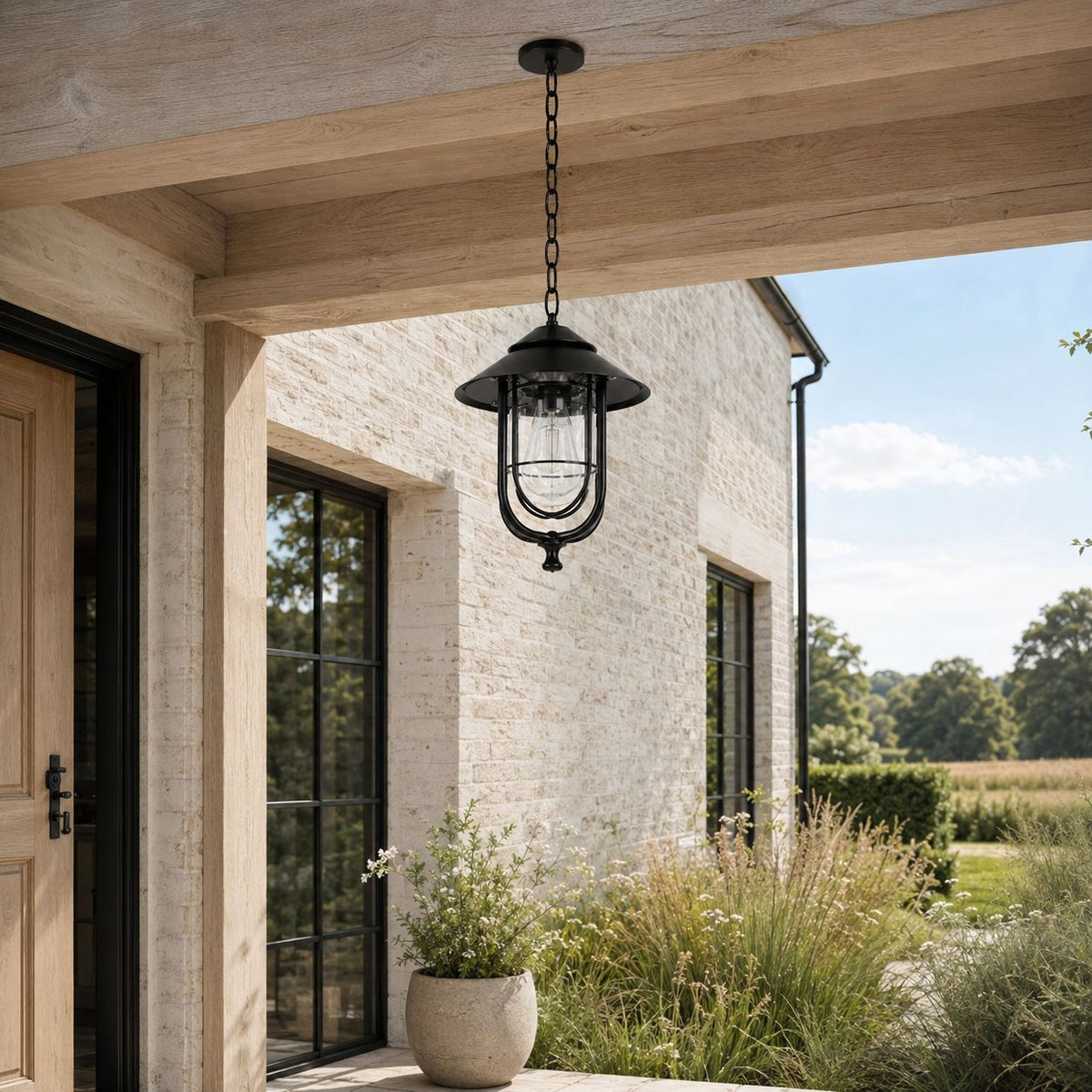 Caged Cylinder Outdoor Pendant Lantern Porch Patio Weatherproof IP65
