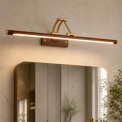 Walnut Linear Adjustable LED Wall Light Brass Arm 55cm & 70cm