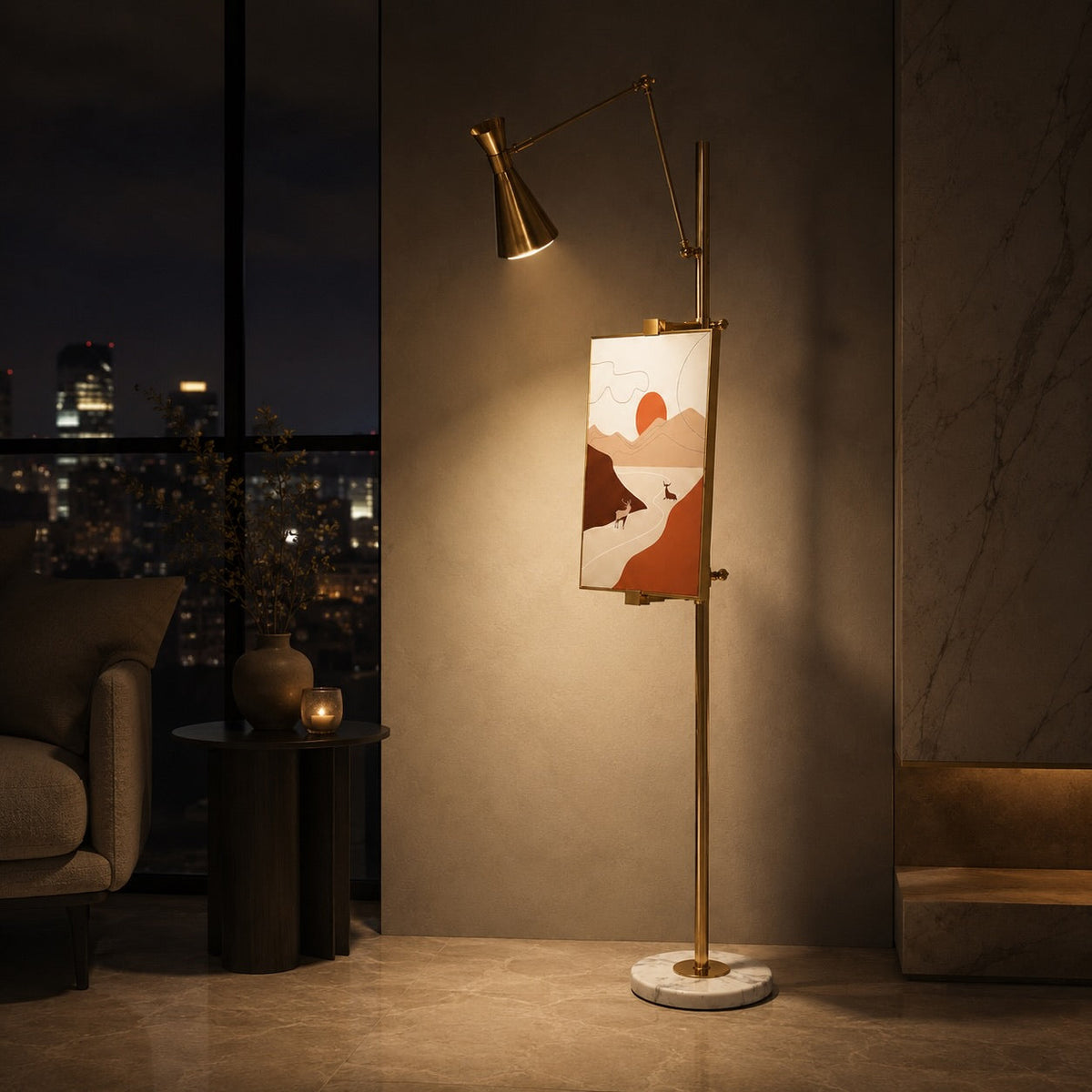 Gold & White Marble Floor Lamp LED Living Room Light