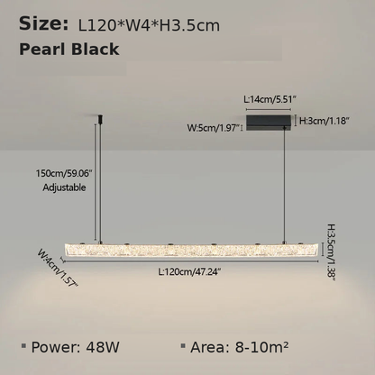 Dimensions - Pearl Black L120cm B: L120 x W4 x H3.5cm, 48W, suits 8-10 sqm